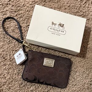 Coach Dark Brown Signature Wristlet